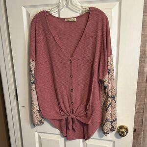 Liberty Love Pink Button-Down with Patterned Sleeves